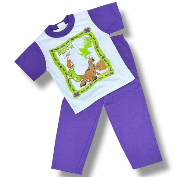 Vintage Scooby Doo Purple + Green 90s 1990s Pajamas PJ Pajama Set Outfit 6 - Picture 1 of 14